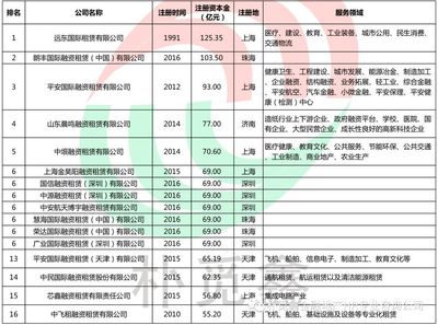 全國外資融資租賃企業前50強業務范圍梳理